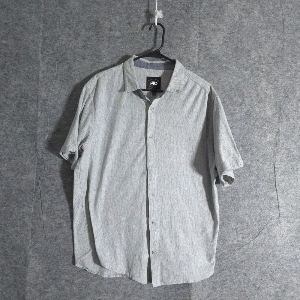 PTO Heather Gray Button Up Short Sleeve Casual Shirt Mens Sz XL Casual Collared